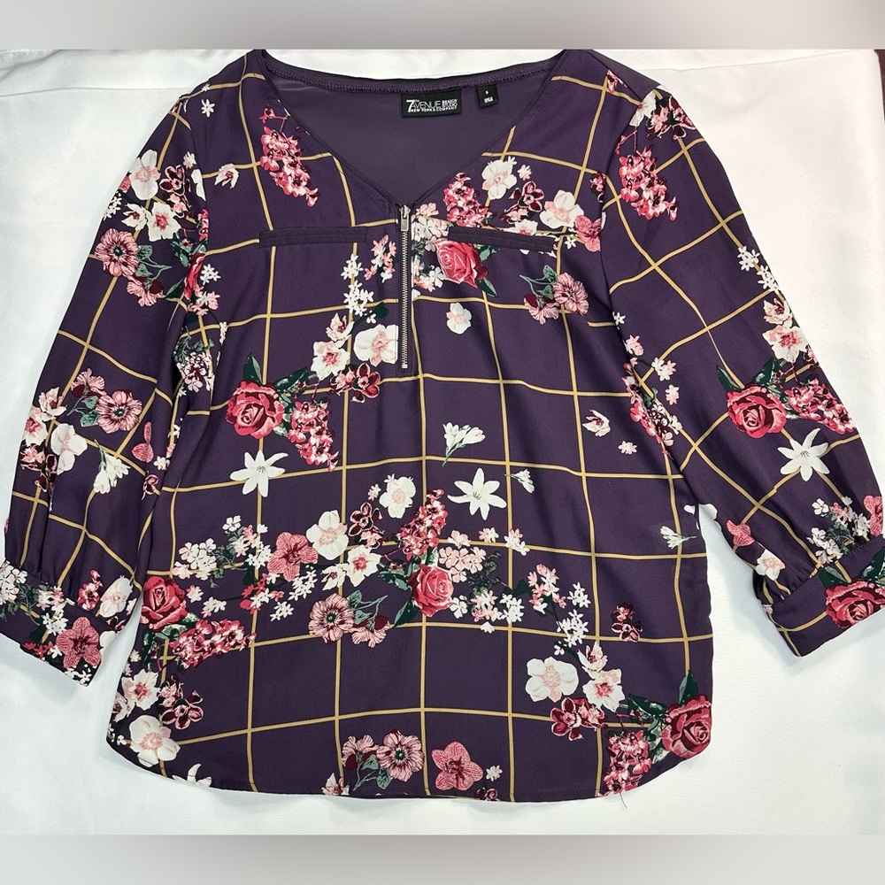 New York & Company 7th Avenue Purple Floral Blouse